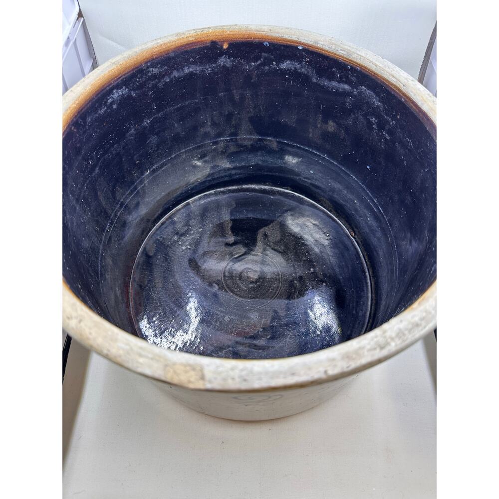 Antique Stoneware Kitchen Crock Two-Tone Brown and Beige Canister Planter - Picture 4 of 5